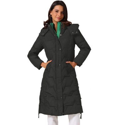 INSPIRE CHIC Women's Winter Hooded Zip Up Down Stand Collar Long Puffer Coat