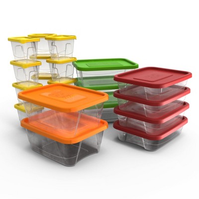 Plas Glas STP42 42 Piece Stackable BPA Free Plastic Food Storage Lunch Containers and Lids Set with 4 Sizes, Microwave, Dishwasher, and Freezer Safe