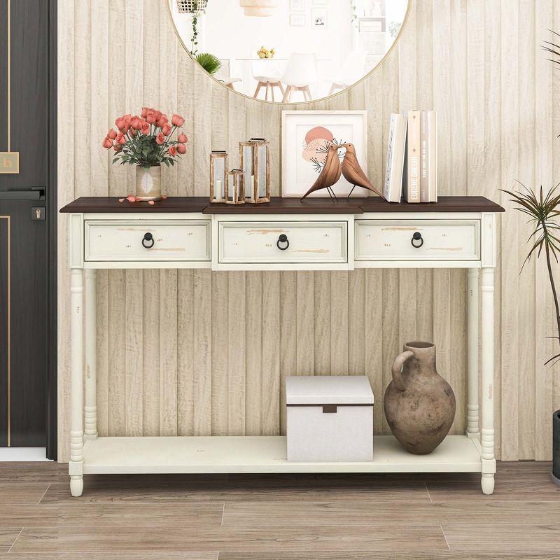 Costway Farmhouse Console Table Entryway Sideboard with 3 Drawers & Open Storage Shelf, 3 of 11