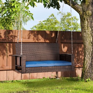 PAGED Wicker Porch Swing Outdoor Swing with Curved Armrests and Thick Seat Cushion for Backyard, Lawn, Garden - 1 of 4