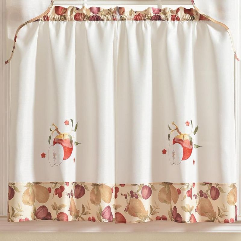 Urban Embroidered Apple Tier And Valance 60" x 36" Beige by Ramallah Trading, 3 of 5