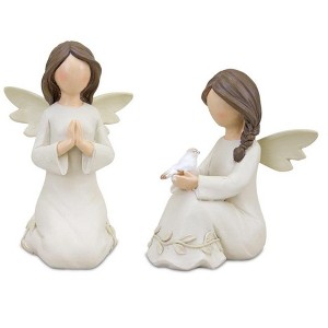 Beige Angel Figurine with Raised Floral Accent (Set of 2) - 1 of 3