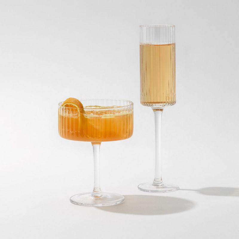 JoyJolt Elle Fluted Cylinder Champagne Glass - 6 oz Long Stem Champagne Glasses - Set of 2, 2 of 7