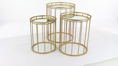 Sleek Gold Metal & Mirrored Glass Round Nesting Tables - Set of 3