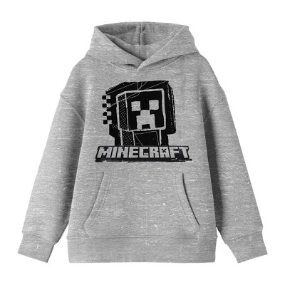 Boy's Minecraft Creeper Face Pull Over Hoodie - Athletic Heather - Large