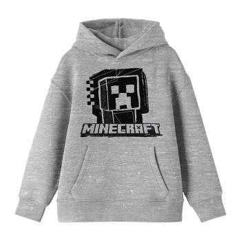 Minecraft Monochrome Creeper Long Sleeve Athletic Heather Youth Hooded Sweatshirt