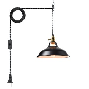 CLAXY Industrial Plug-in Pendant Light Black Barn Shade Adjustable Height - 1 of 4