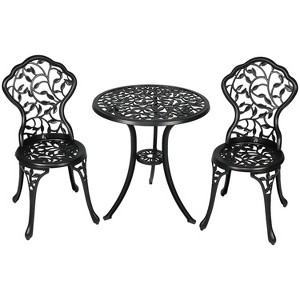 Sunnydaze Floral Design Cast Aluminum Outdoor Patio Bistro Set, Black, 3pc - 1 of 4