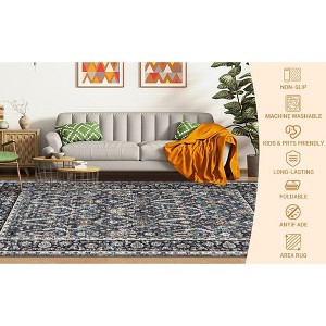 Vintage Machine Washable Area Rug for Living Room Non Slip Distressed Floral Printed Carpet - 1 of 4