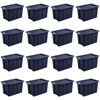 Sterilite Classic Lidded Stackable 30 Gal Storage Tote Container, Blue, 24 Pack