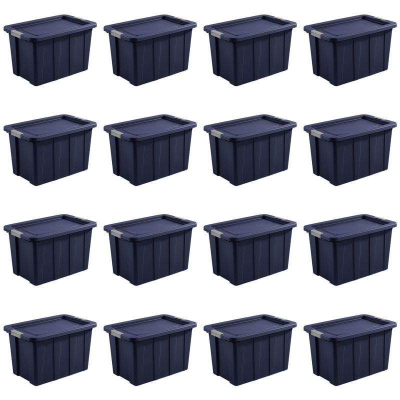 Sterilite Tuff1 30 Gallon Plastic Stackable Basement Garage Attic Storage Organizer Tote Container Bin with Latching Lid, Dark Indigo Blue (16 Pack), 1 of 7