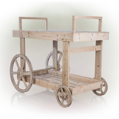 Alpine Corporation Wooden Cart Display with Wheels Tan
