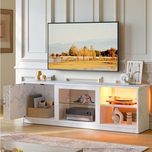 Pinmoco 63" LED TV Stand, Marble Entertainment Center with Bookshelves & Cabinet - 1 of 4