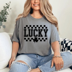 Simply Sage Market Checkered Lucky Shamrock Garment Dyed Tee - 1 of 4