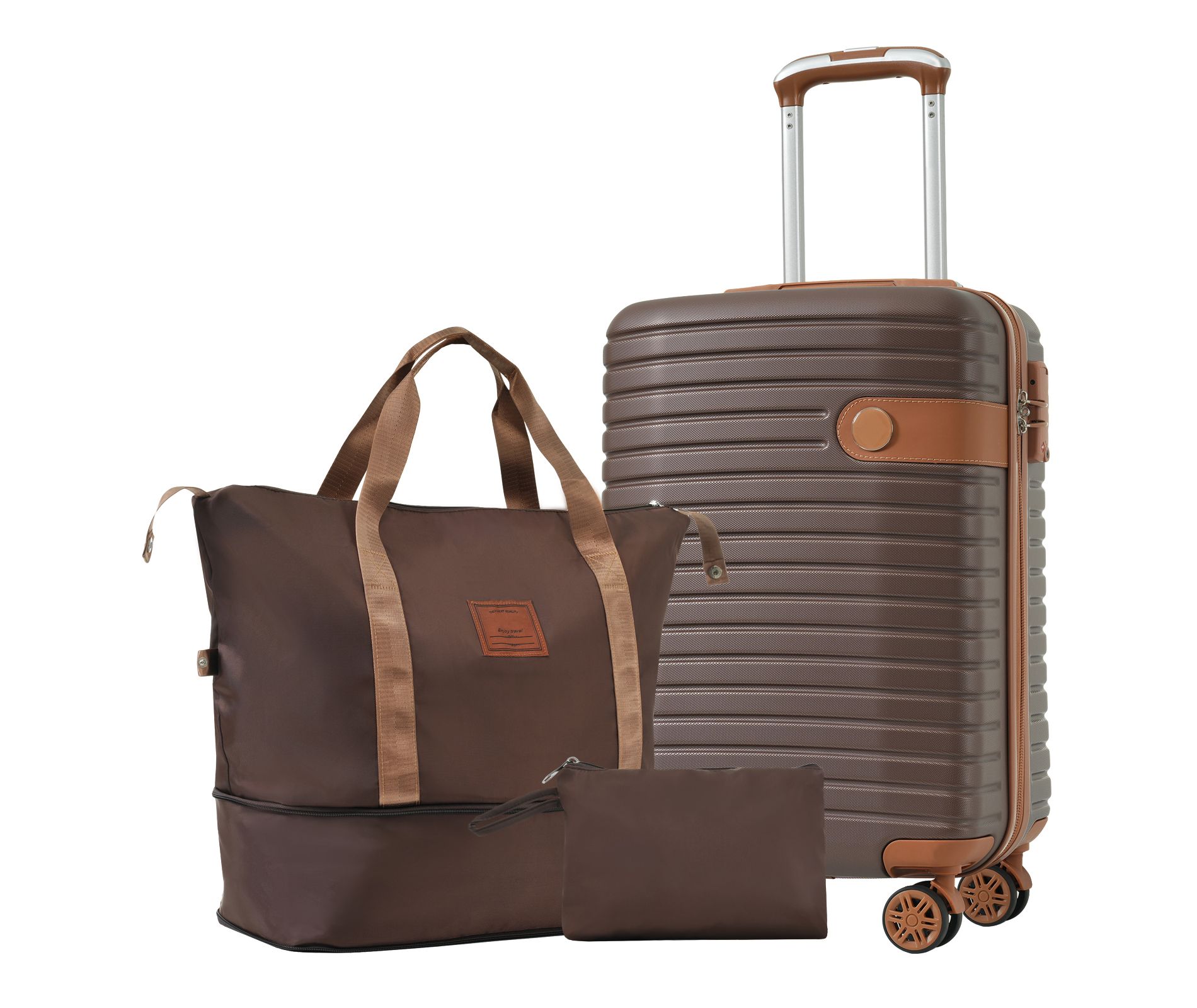 Gulches Luggage Sets 3 Piece Carry on Luggage 22x14x9 Airline Approved, Lightweight Hardshell ABS Suitcases with Wheels, 20 inch, Brown