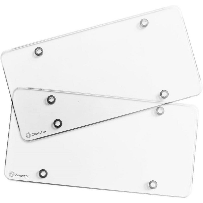 Zone Tech Car Clear License Plate Cover Frame - 2-Pack Premium Quality Novelty/License Plate Clear Flat Shields-Fits Standard US Plates, 1 of 7