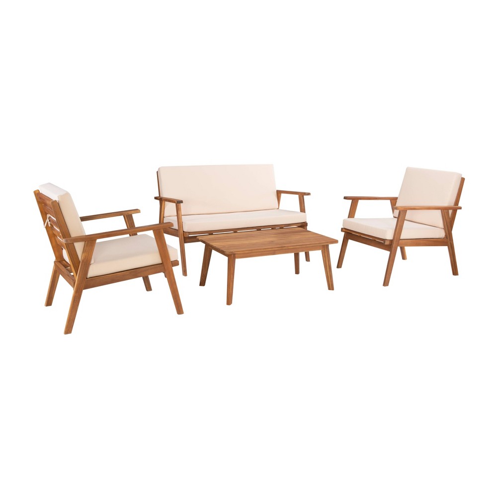 Photos - Garden Furniture Linon 4pc Cole Outdoor Acacia Wood Conversation Set Natural  