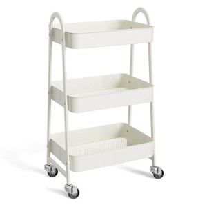 FURNIinspire Utility Storage Carts 3 Tier Small Rolling Cart, Metal Utility Storage Organizer Kitchen Office Shelves, White, 12.2"*16.9"*30.9" - 1 of 4