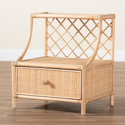 Lalo Natural Brown Rattan 1-Drawer Bohemian Nightstand