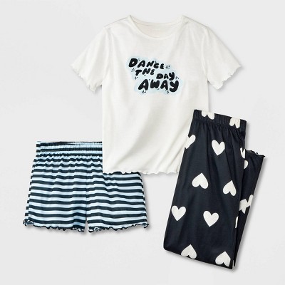 Girls' 3pc Short Sleeve Pajama Set - Cat & Jack™ Black Xs : Target