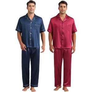 INSPIRE CHIC Men's 2 Pack Casual Sleepwear Short Sleeve Satin Pajamas Sets - 1 of 4