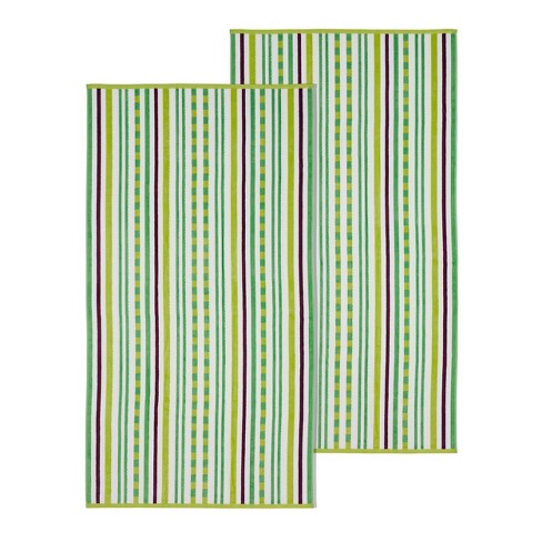 Textured Cotton Oversized Stripe Beach Towels (set Of 2), Pear - Blue ...