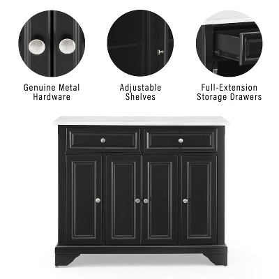 Avery Distressed Black Kitchen Island with Faux-Marble Top