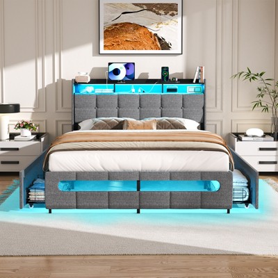 Aheaplus Upholstered Bed Frame with Drawers