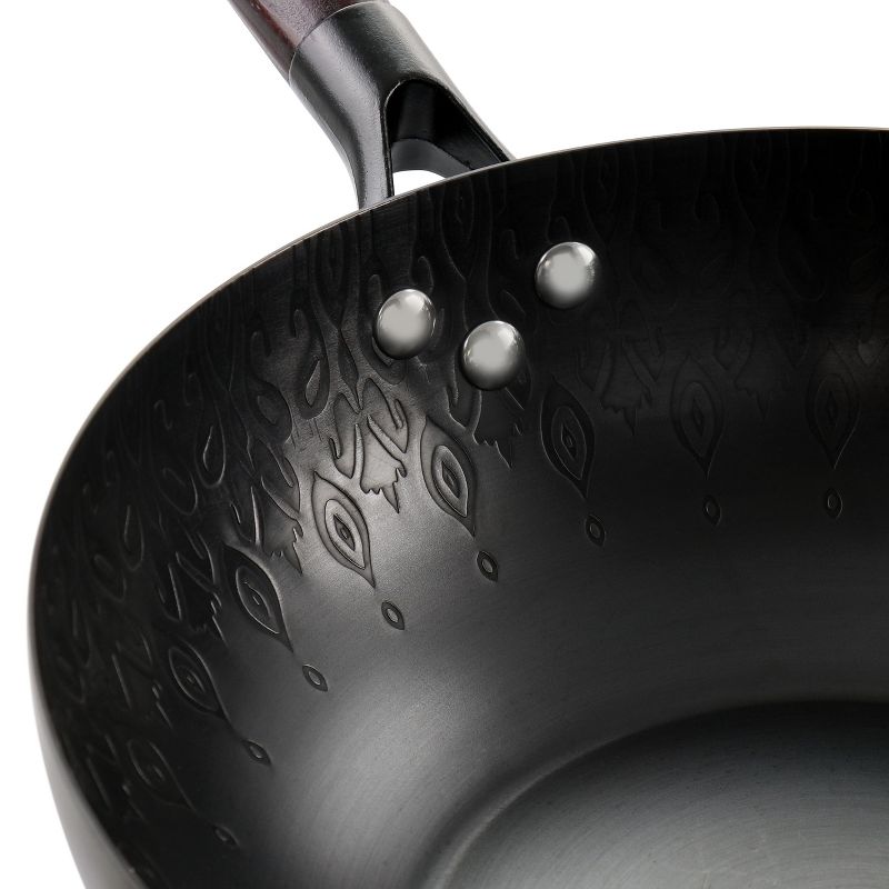 Spice by Tia Mowry 12in Carbon Steel Wok with Wooden Handle in Black, 5 of 8