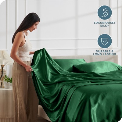 King Forest Green Satin Deep Pocket Sheet Set