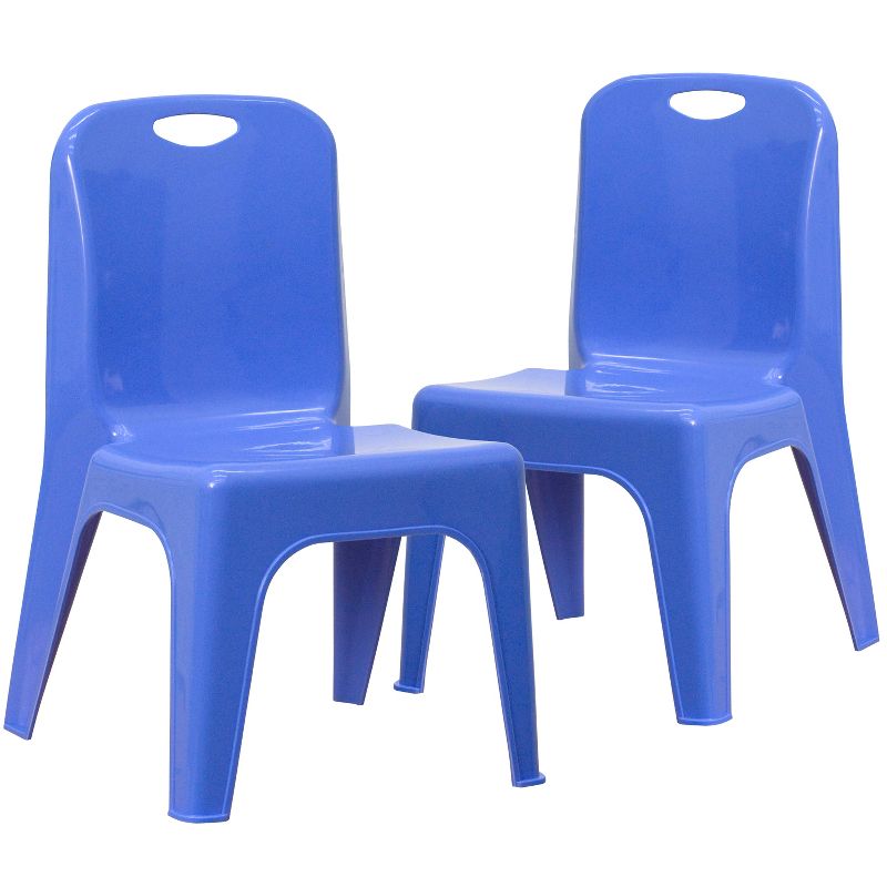Flash Furniture 2 Pack Blue Plastic Stackable School Chair with Carrying Handle and 11" Seat Height, 1 of 11