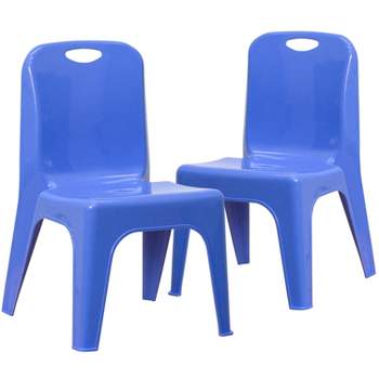 Flash Furniture 2 Pack Blue Plastic Stackable School Chair with Carrying Handle and 11" Seat Height