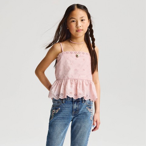 Cat & Jack Girls' Woven Eyelet Tank Top - Cat & Jack™ Pink M