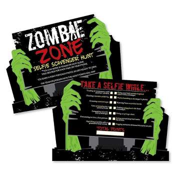 Big Dot of Happiness Zombie Zone - Selfie Scavenger Hunt - Halloween or Birthday Zombie Crawl Party Game - Set of 12