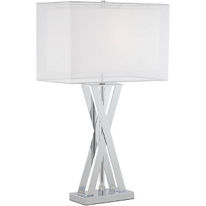 Possini Euro Design Proxima Modern Table Lamp 28" Tall Chrome Crisscrossing Metal Sheer Outer White Inner Rectangular Shade for Bedroom House Home - 1 of 4