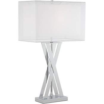 Possini Euro Design Proxima Modern Table Lamp 28" Tall Chrome Crisscrossing Metal Sheer Outer White Inner Rectangular Shade for Bedroom House Home