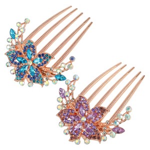 Unique Bargains Women's Fashion Rhinestone Inlaid Flower Hair Side Comb 3.54"x2.76" 2Pcs - 1 of 4