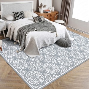 Modern Washable Area Rug for Living Room, Floral Area Rug with Non Slip Backing, Foldable Indoor Low Pile Carpet for Home - 1 of 4