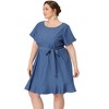 Agnes Orinda Women's Plus Size Belt Waist Ruffle Hem Chambray Shirt Dress - image 2 of 4