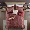 Gulches 5 Piece Queen Jacquard Bedspread Set with Throw Pillows,Burgundy - 3 of 4
