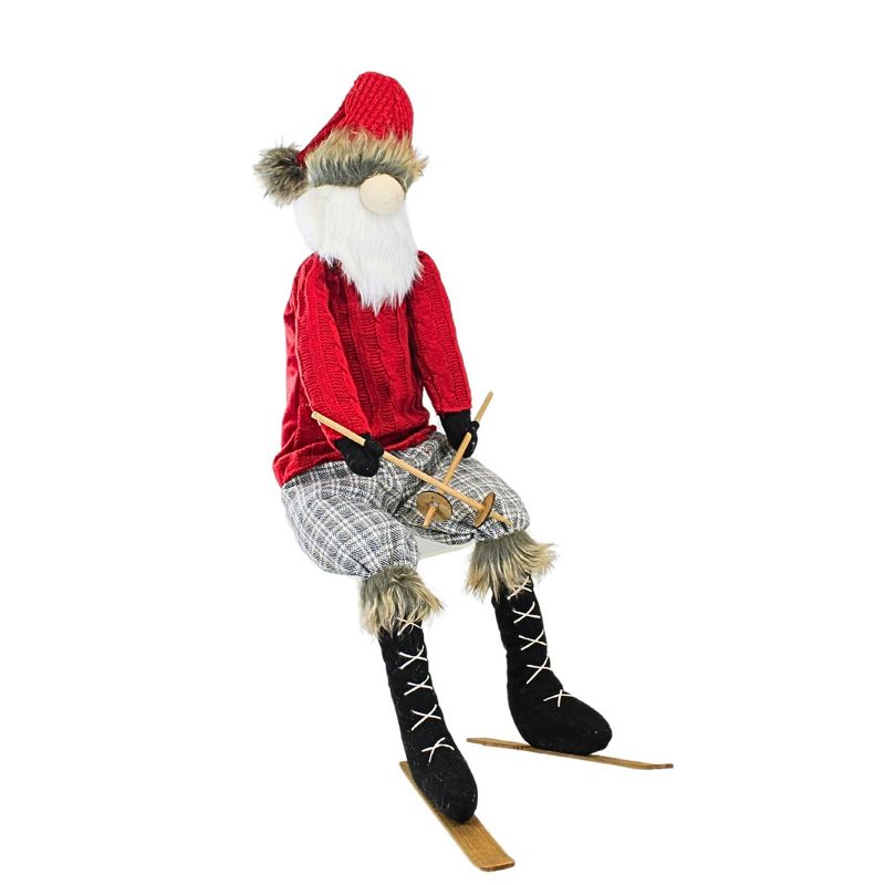 Ganz 27.0 Inch Santa Skiing Shelf Sitter Cable Sweater Plaid Pants Sitting Shelf Figurines, 1 of 4