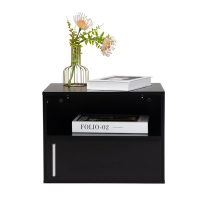 Resenkos MDF Board Nightstand, Modern & Minimalist Design, Black Color, Open Shelf & Drawer, Great for Homes