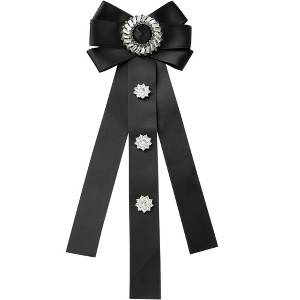 INSPIRE CHIC Women's Rhinestone Decor Ribbon Long Bow Brooch Ties - 1 of 4