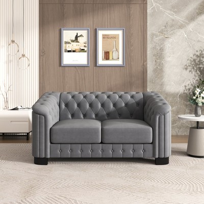 64.3" Velvet Curved-Arm Loveseat Sofa with Thick Padded Seat and Solid Wood Legs
