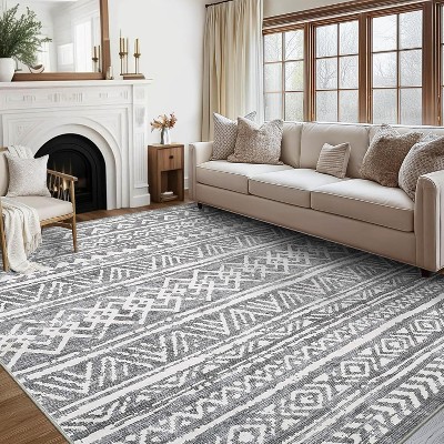 Washable Area Rug for Living Room Bedroom Guest Room Dining Room, Low Pile Soft Striped Carpet, Non-Slip Non Shedding Stain Resistant Foldable Mat