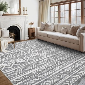 Washable Area Rug for Living Room Bedroom Guest Room Dining Room, Low Pile Soft Striped Carpet, Non-Slip Non Shedding Stain Resistant Foldable Mat - 1 of 4