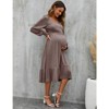 Coolmee Women Casual Smocked V Neck Lantern Long Sleeve Flowy Ruffled Maternity Midi Dress For Baby Shower Photoshoot - 2 of 4