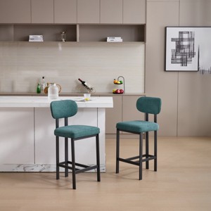 Modern 26" Counter Bar Stools with Backs Set of 2, Fabric Counter Height Chairs with Black Metal Legs for Kitchen Island – Cuddlewood - 1 of 4