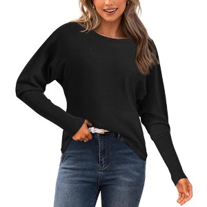 INSPIRE CHIC Women's Batwing Sleeve Oversized Off the Shoulder Boat Neck Knit Sweater - 1 of 4