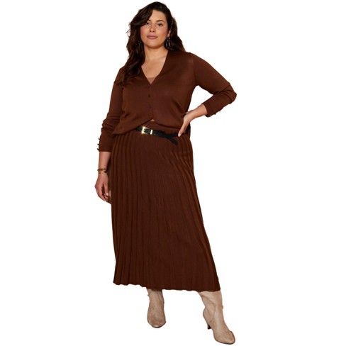 June + Vie by Roaman's Women's Plus Size Pleated Midi Skirt - image 1 of 4